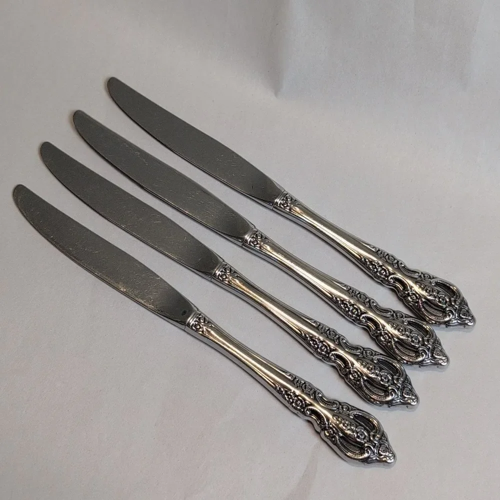 Ornate Stainless Modern Hollow Oneida Dinner Knives - Set of 4